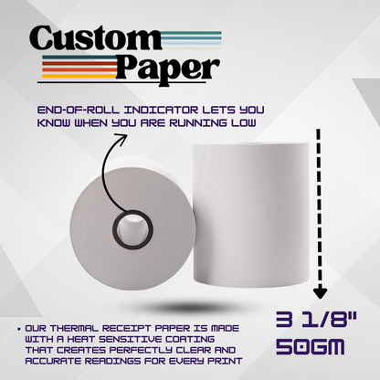 3 1/8 x 220 Thermal Paper Receipt Rolls - Customized